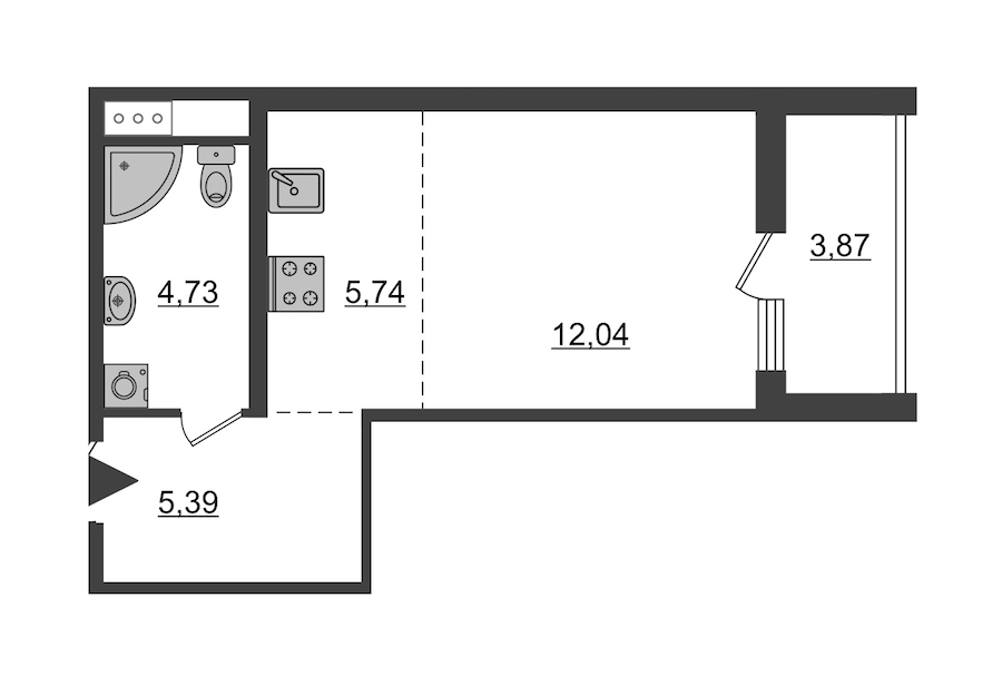 Квартира студия 27.9 м², 6/10 эт., ЖК «Чёрная речка»